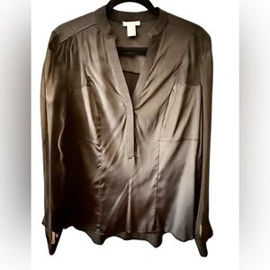 Cache Black Silk Blouse Long Sleeve V-Neck Top Size M